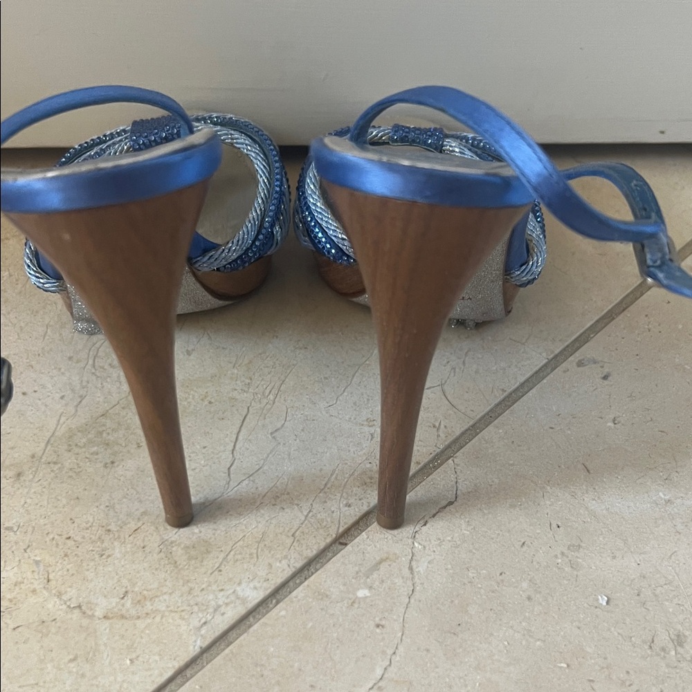 Rene Caovilla Blue Braided Strap High Heel Sandal - Picture 4 of 7